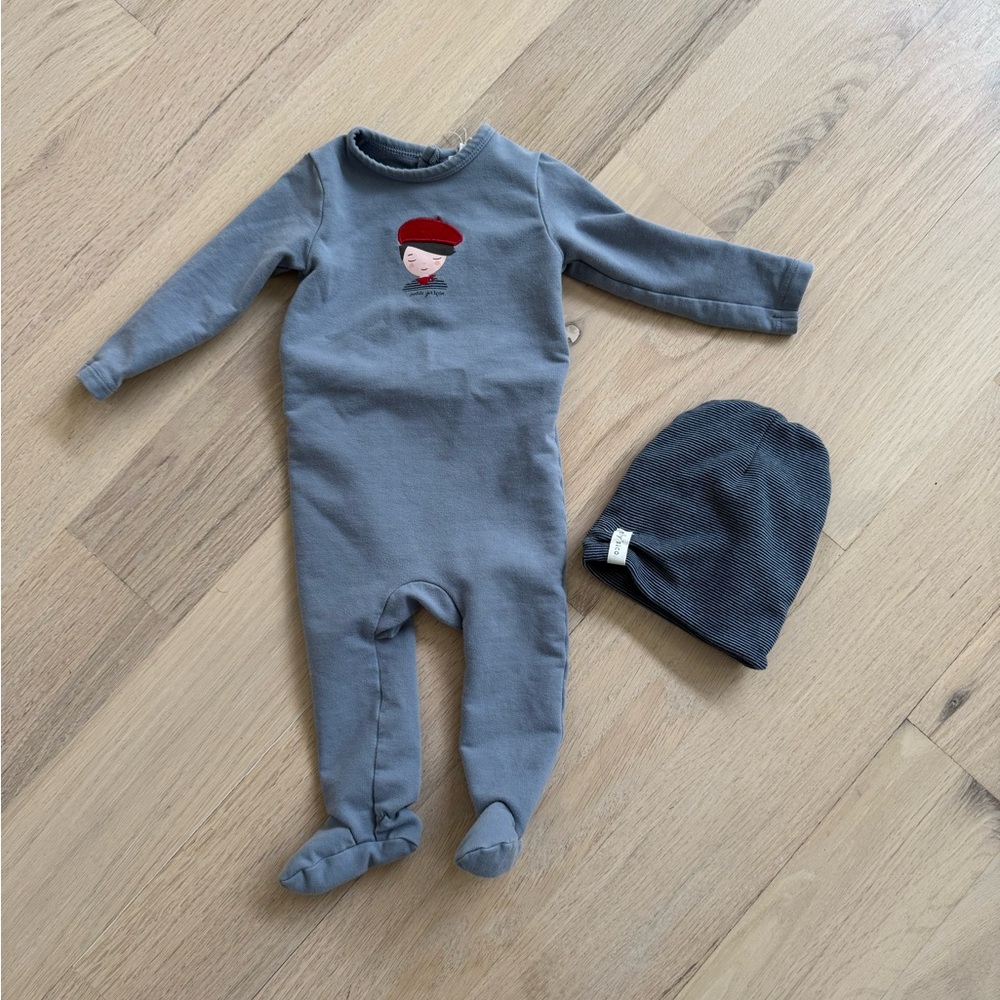 Elys & Co Baby Blue Footie with Hat Size 6M